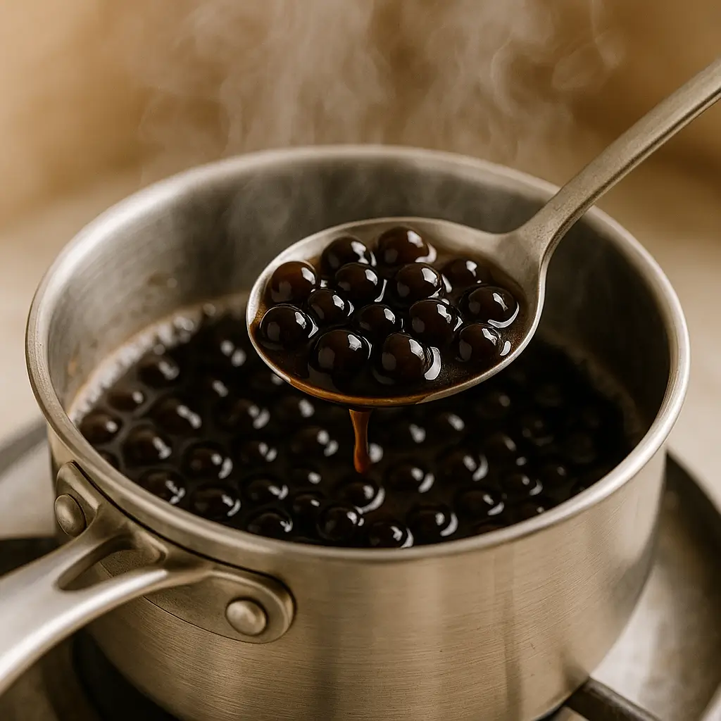 Cooking tapioca pearls for hibiscus boba tea