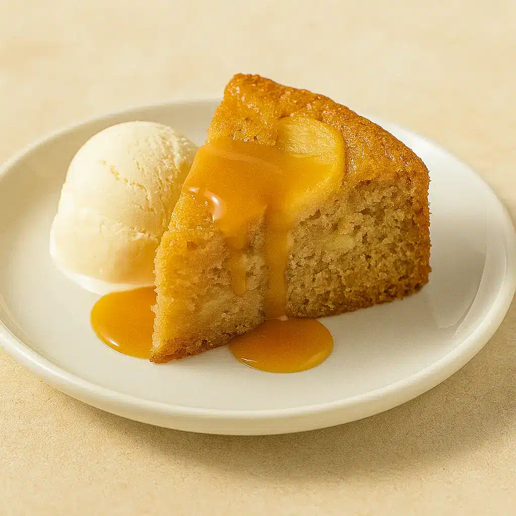 Slice of Apple Butterscotch Cake with Ice Cream
