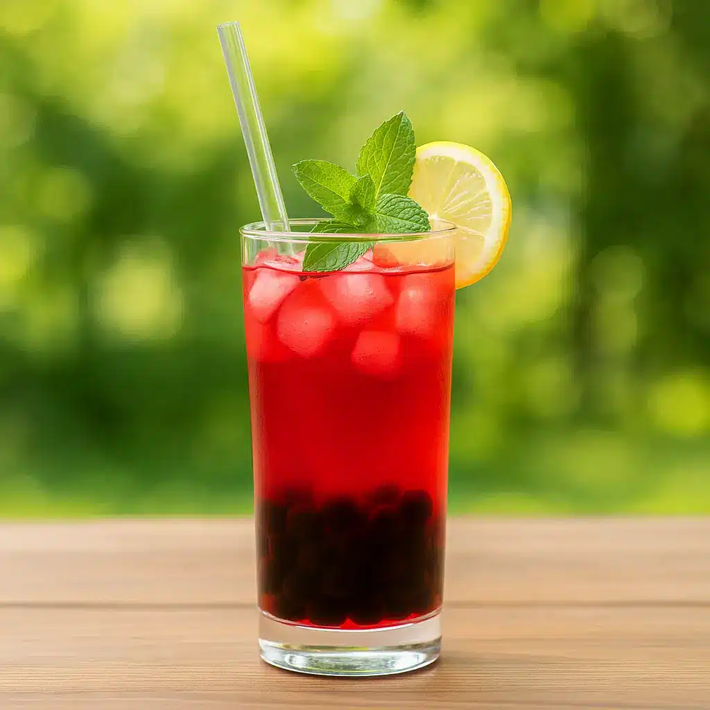 Finished hibiscus boba tea recipe drink