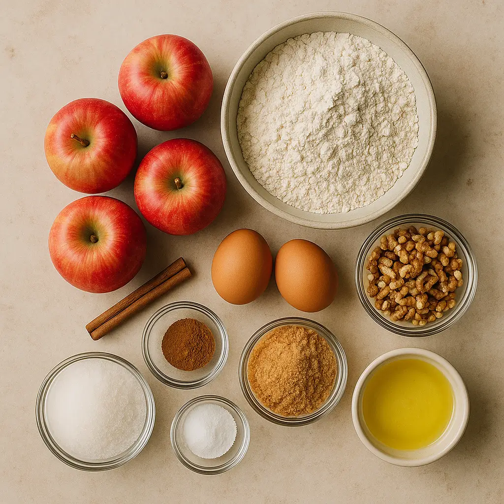 Apple dapple cake ingredients flat lay