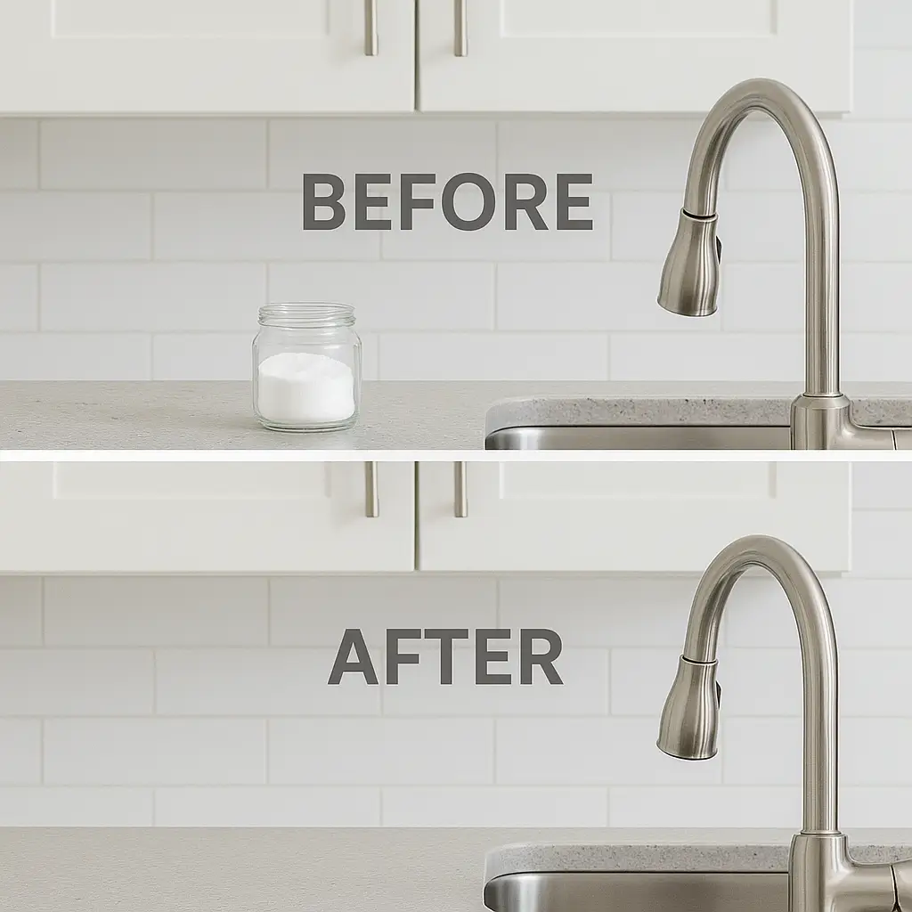 Before and after cleaning results using the Brazilian baking soda trick.