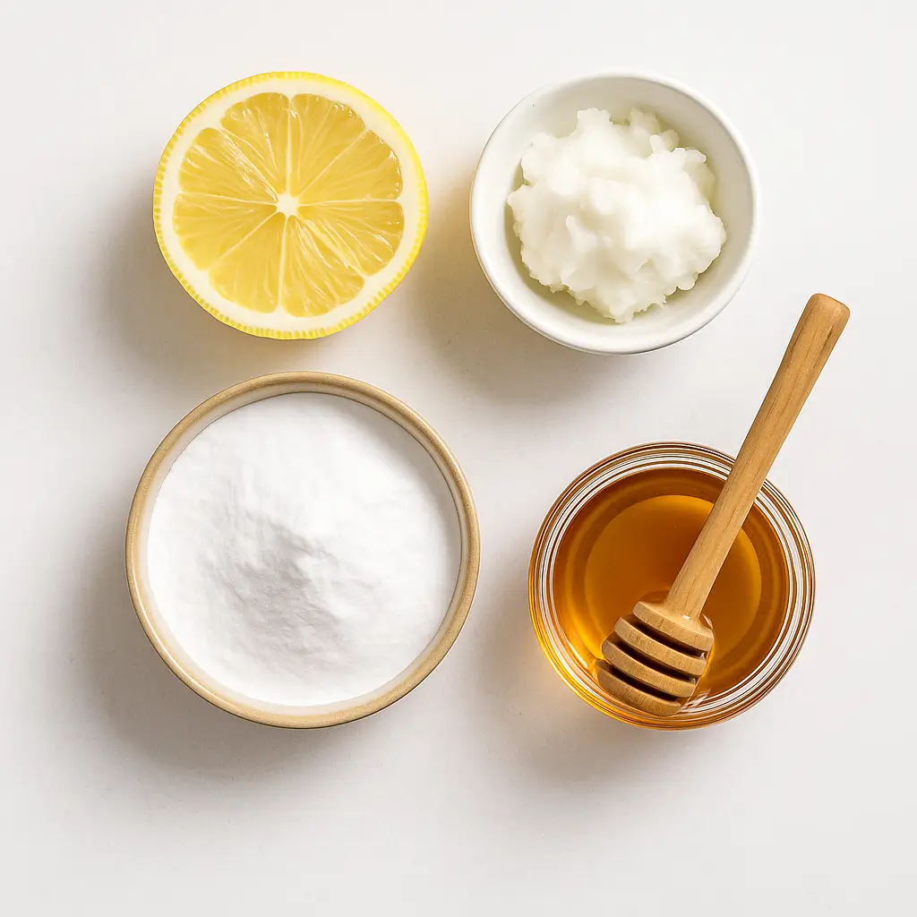 Natural ingredients used in the demonstrating what is the brazilian baking soda trick for skincare.