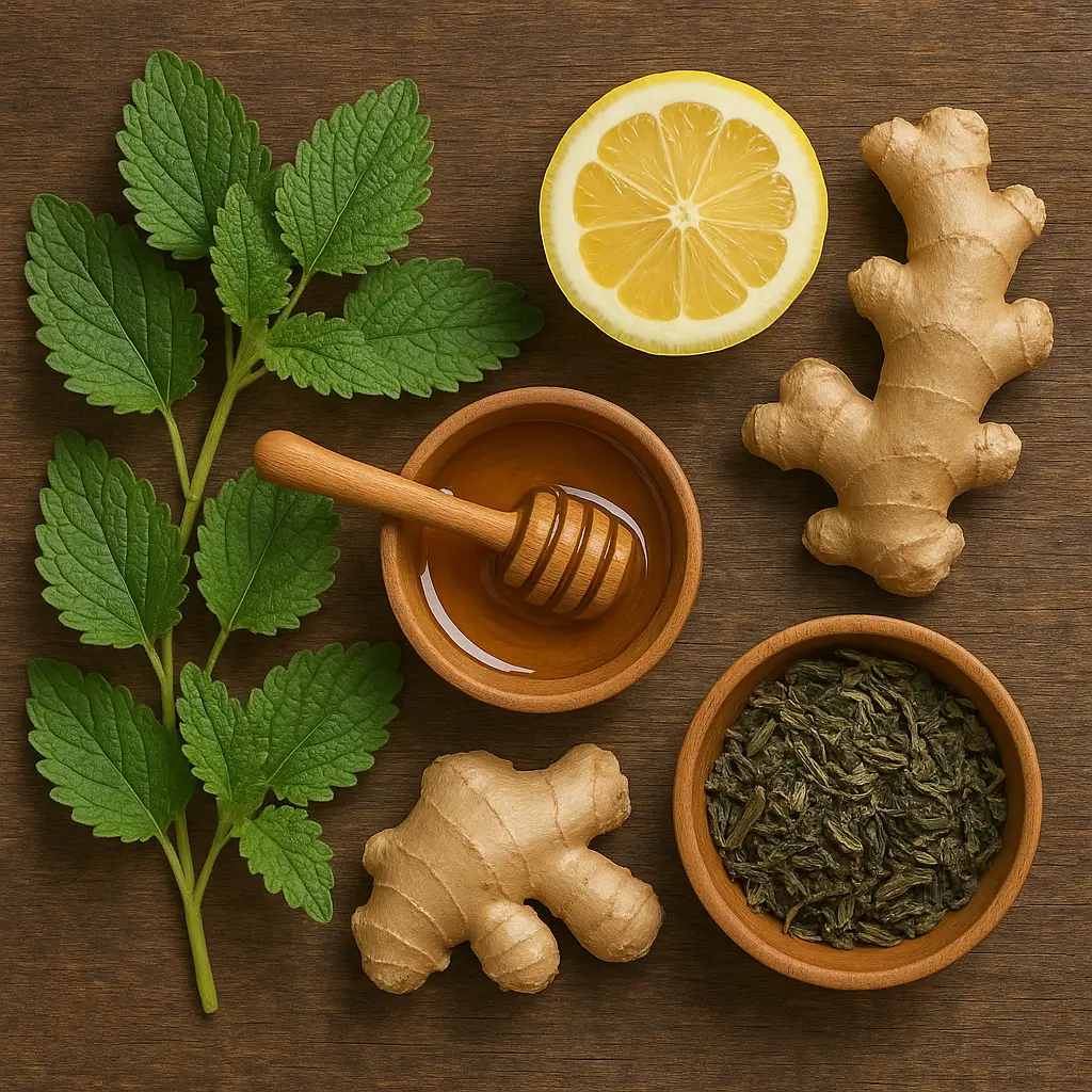Ingredients for homemade lemon balm tea recipe for weight loss
