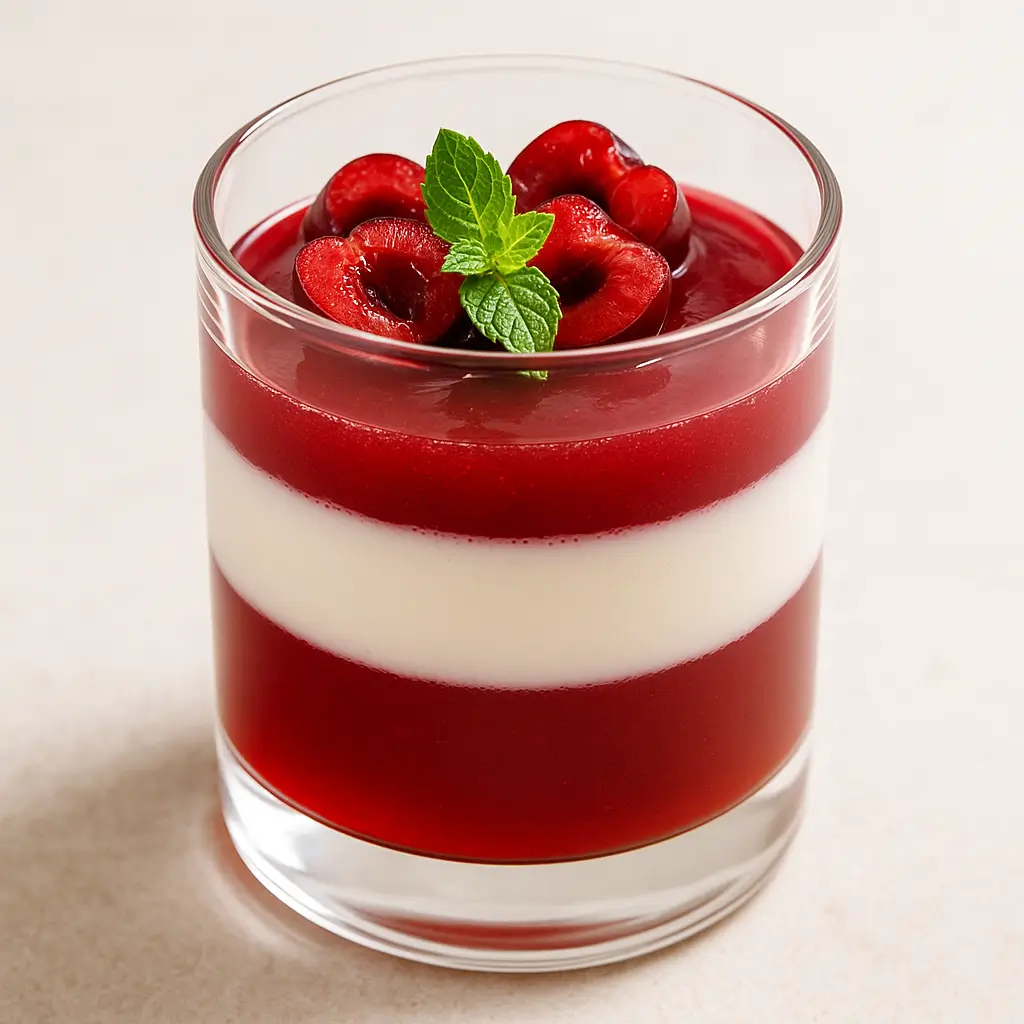 Layered tart cherry gelatin parfait