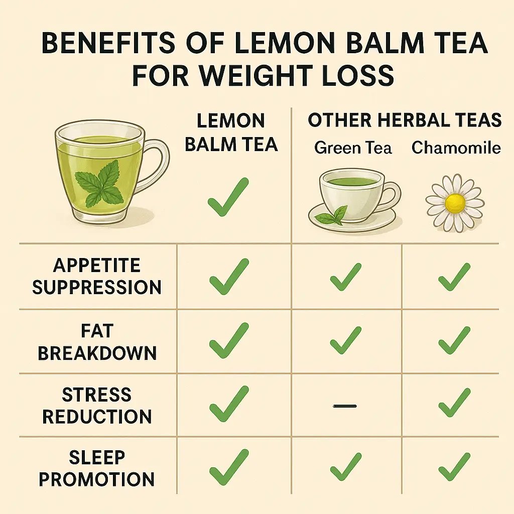 Comparison chart of herbal teas for weight loss