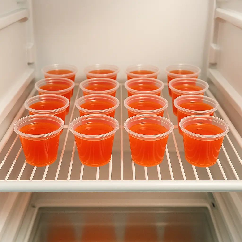 Fresh hurricane jello shots setting in the fridge
