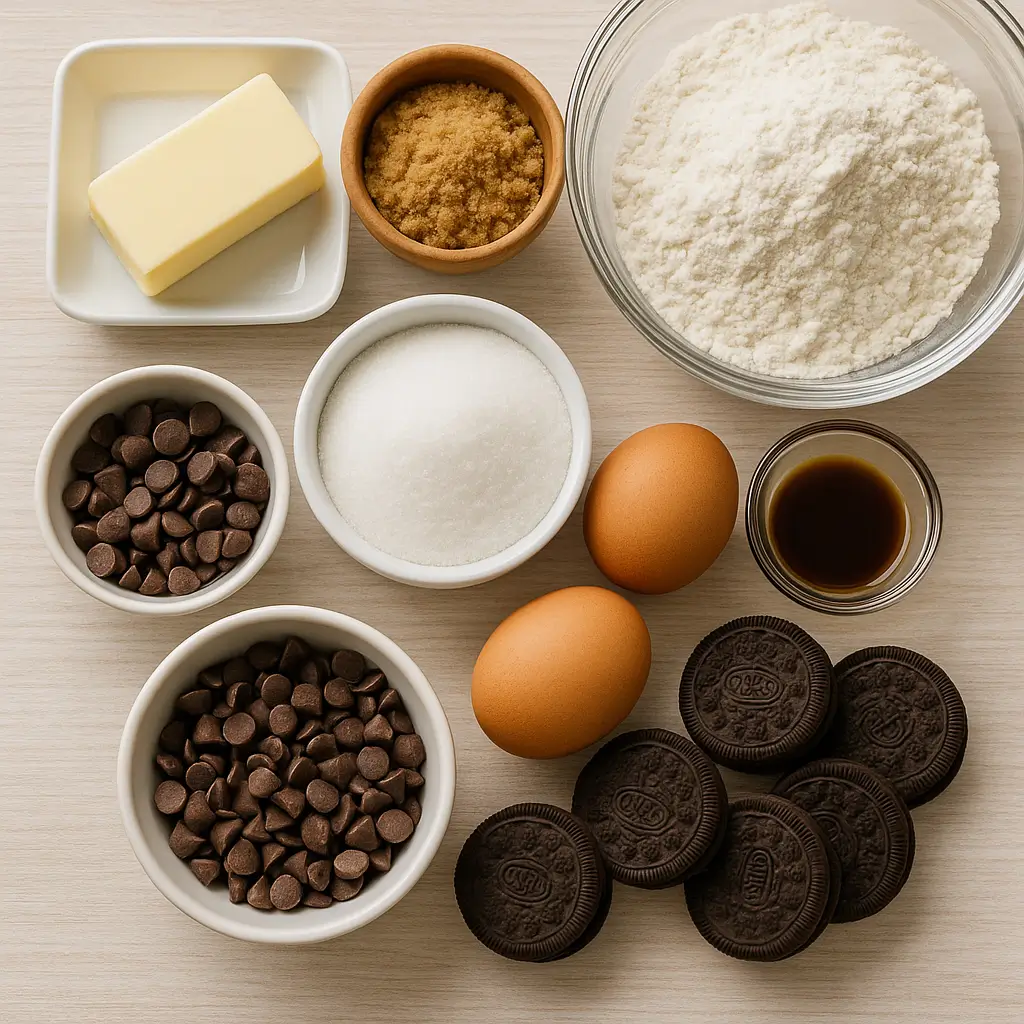 Ingredients for Oreo chocolate chip cookies