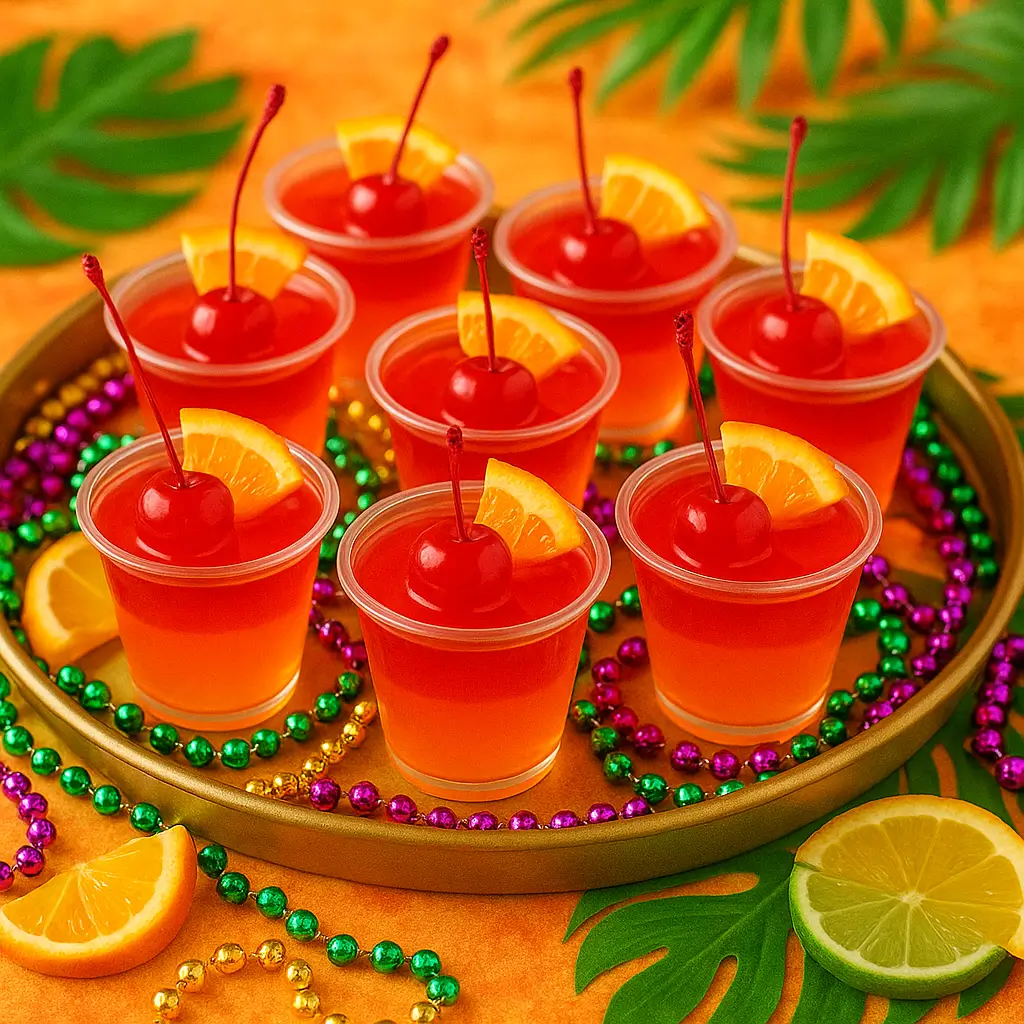 Garnished hurricane jello shots ready to serve