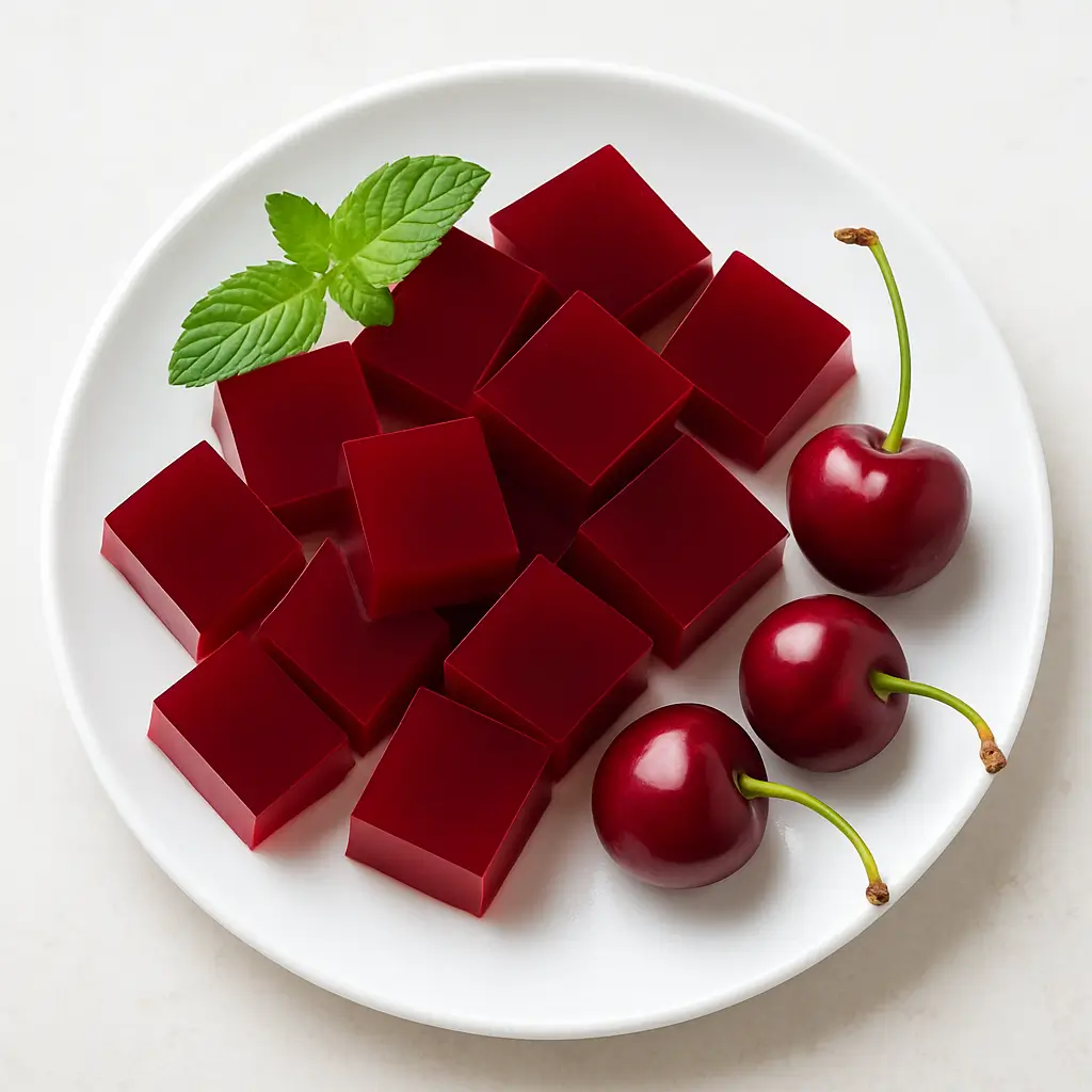 Tart cherry gelatin cubes