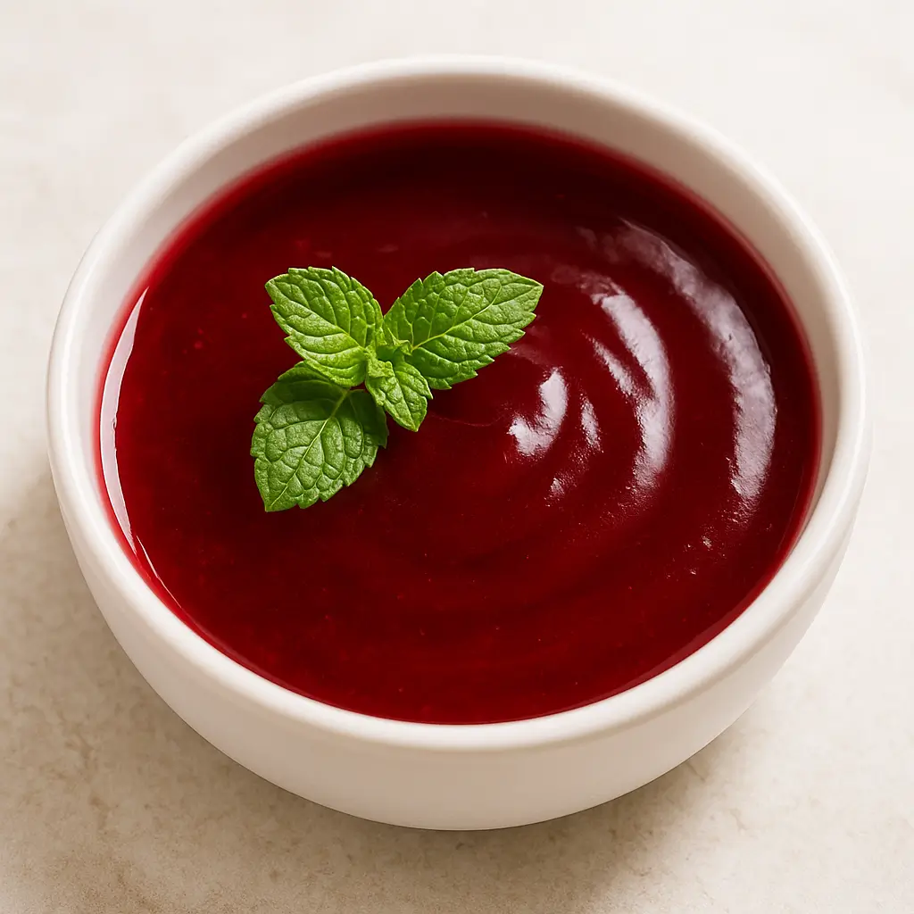 Tart cherry gelatin dessert in glass bowl