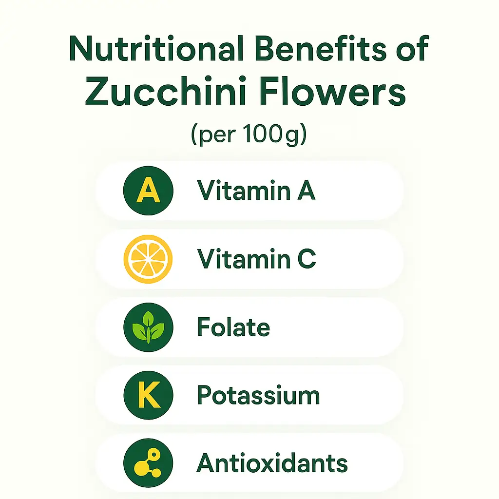 Infographic showing nutritional benefits of zucchini flowers