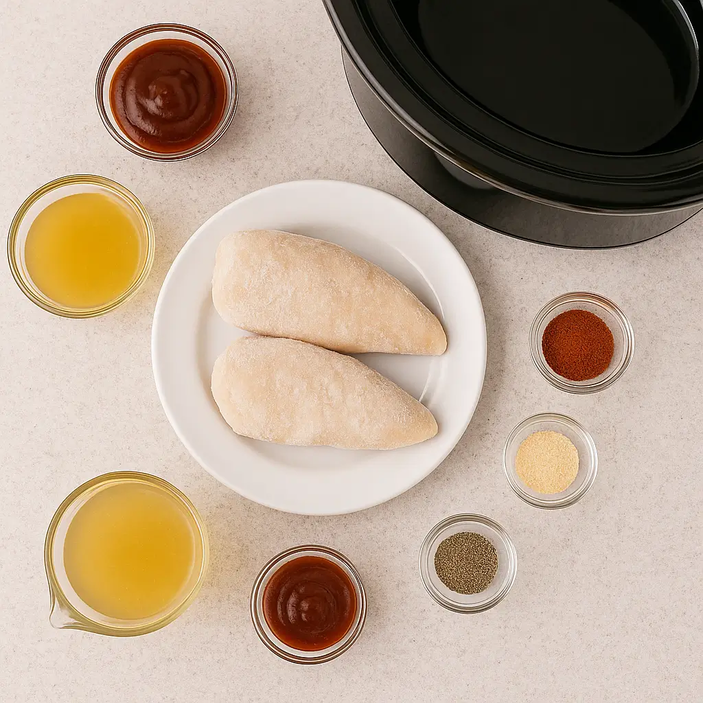 crock pot chicken ingredients and seasonings layout