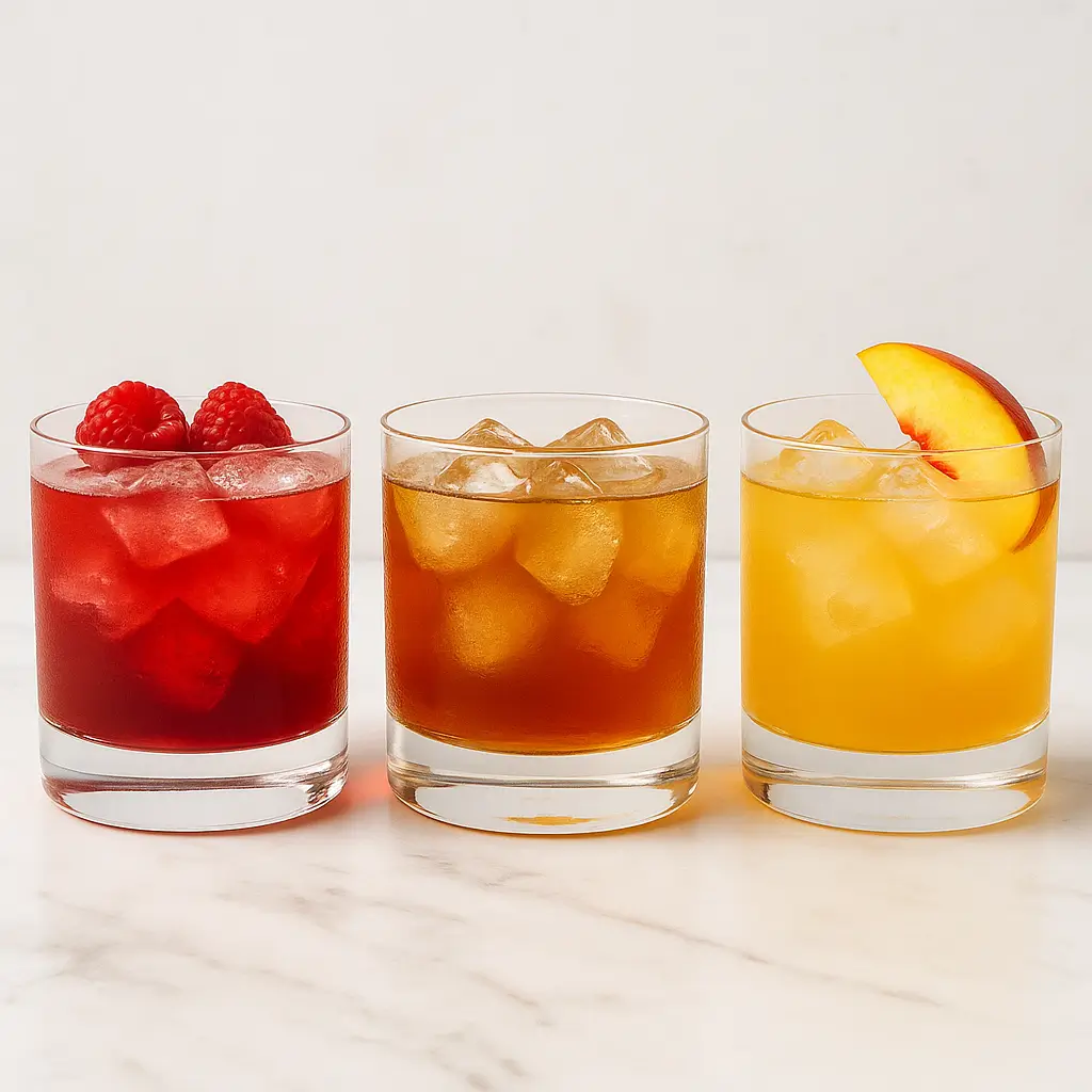 Three Crown Royal Sour variations: raspberry, maple, and peach.