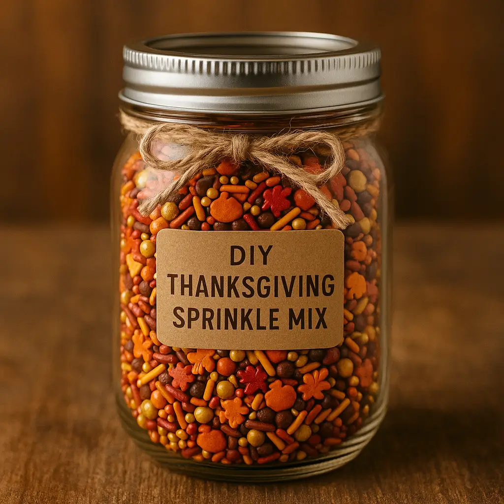 DIY Thanksgiving sprinkle mix in a mason jar.