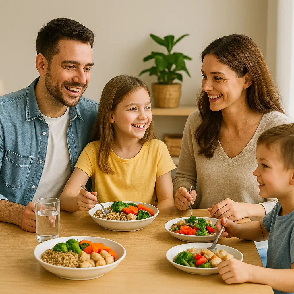 Family enjoying gluten free Instant Pot dinner.