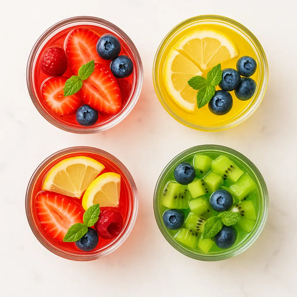 Colorful fruit gelatin cups for a low-calorie easy gelatin recipes for weight loss