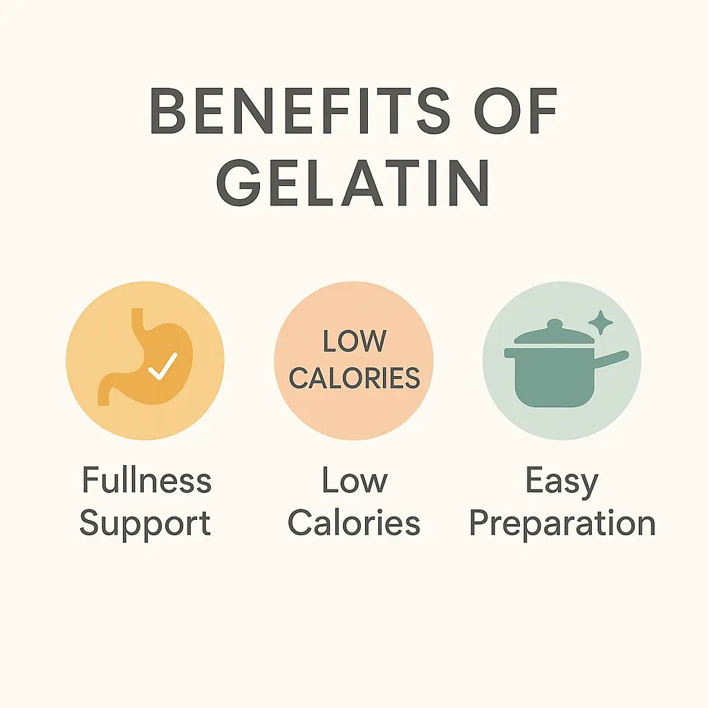 Infographic showing benefits of gelatin for fullness and low-calorie support