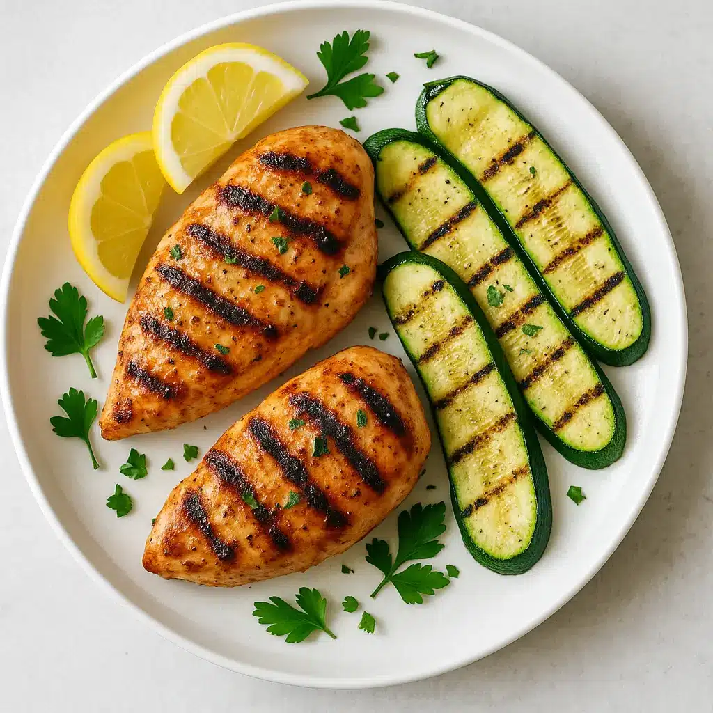 plated grilled chicken and zucchini recipe