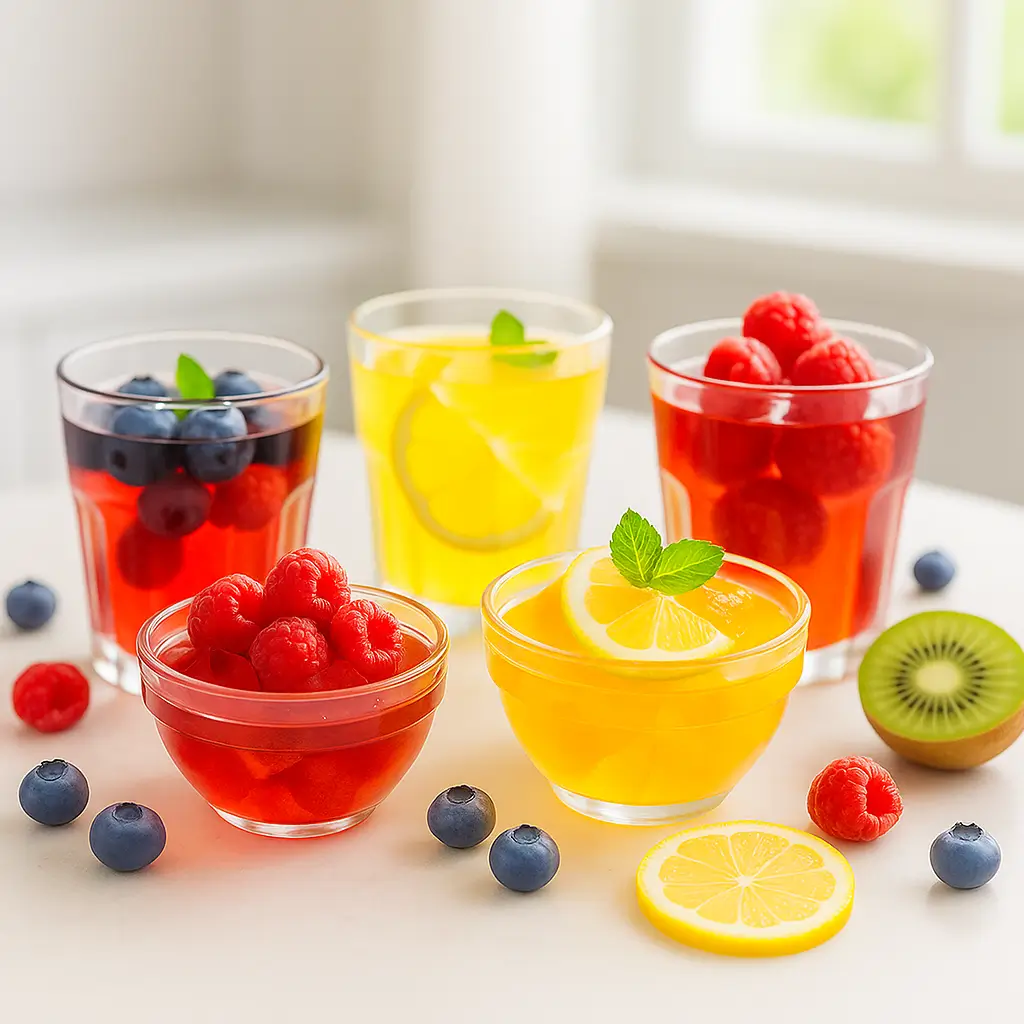 Exciting hero image with colorful gelatin desserts promoting weight loss