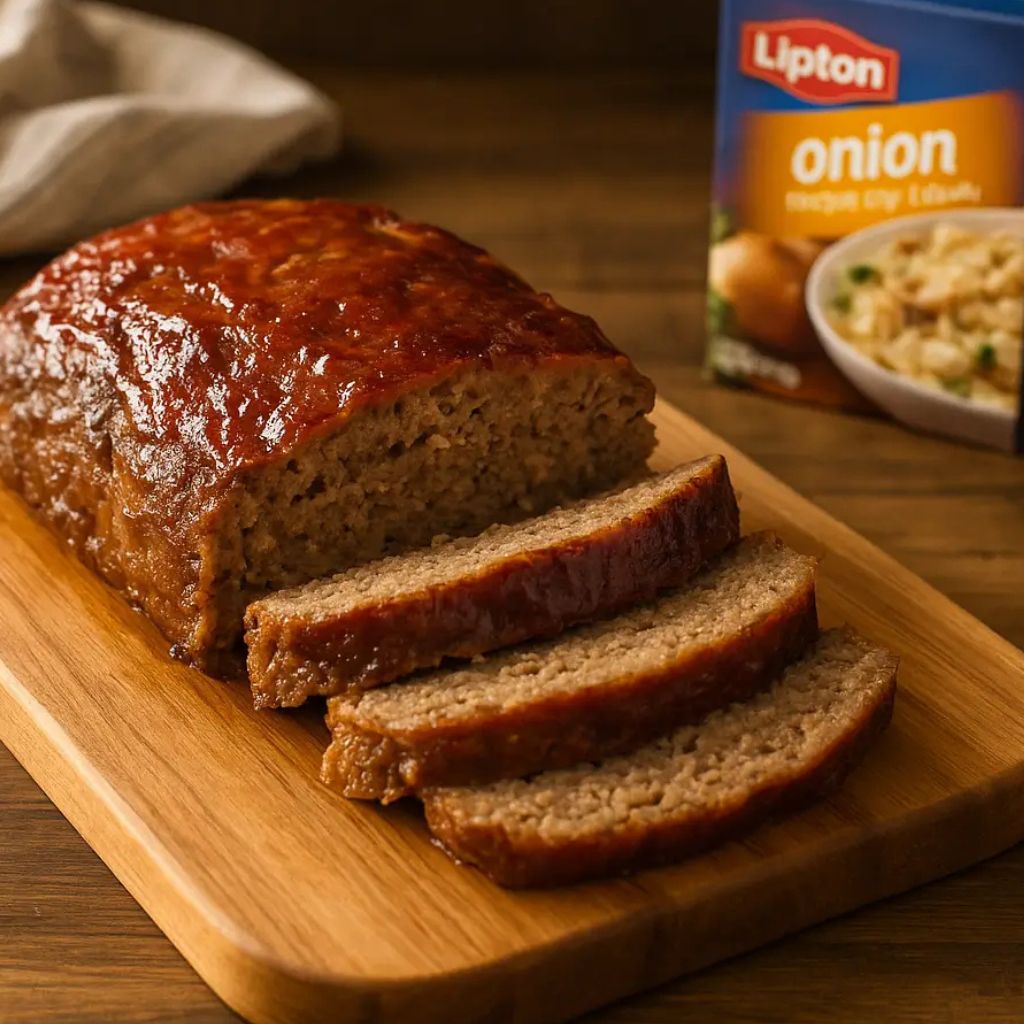 lipton onion soup mix meatloaf recipe sliced and ready to serve