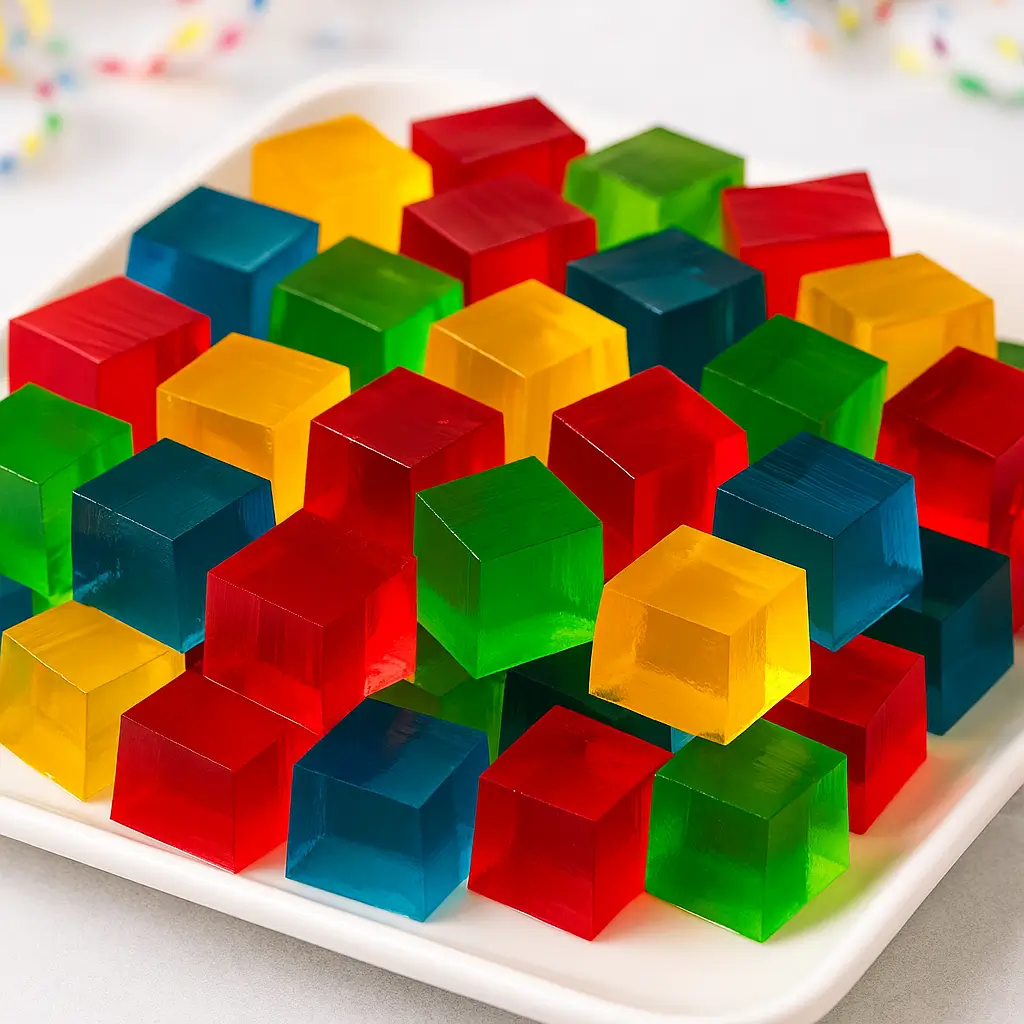 jello shots recipe vodka jigglers arranged on a party tray.