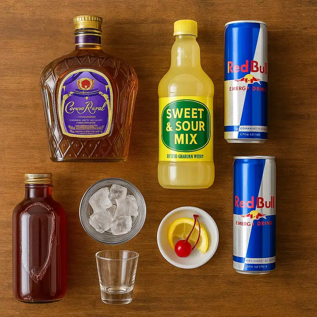 Wu Tang Shot with Crown Royal ingredients on bar counter