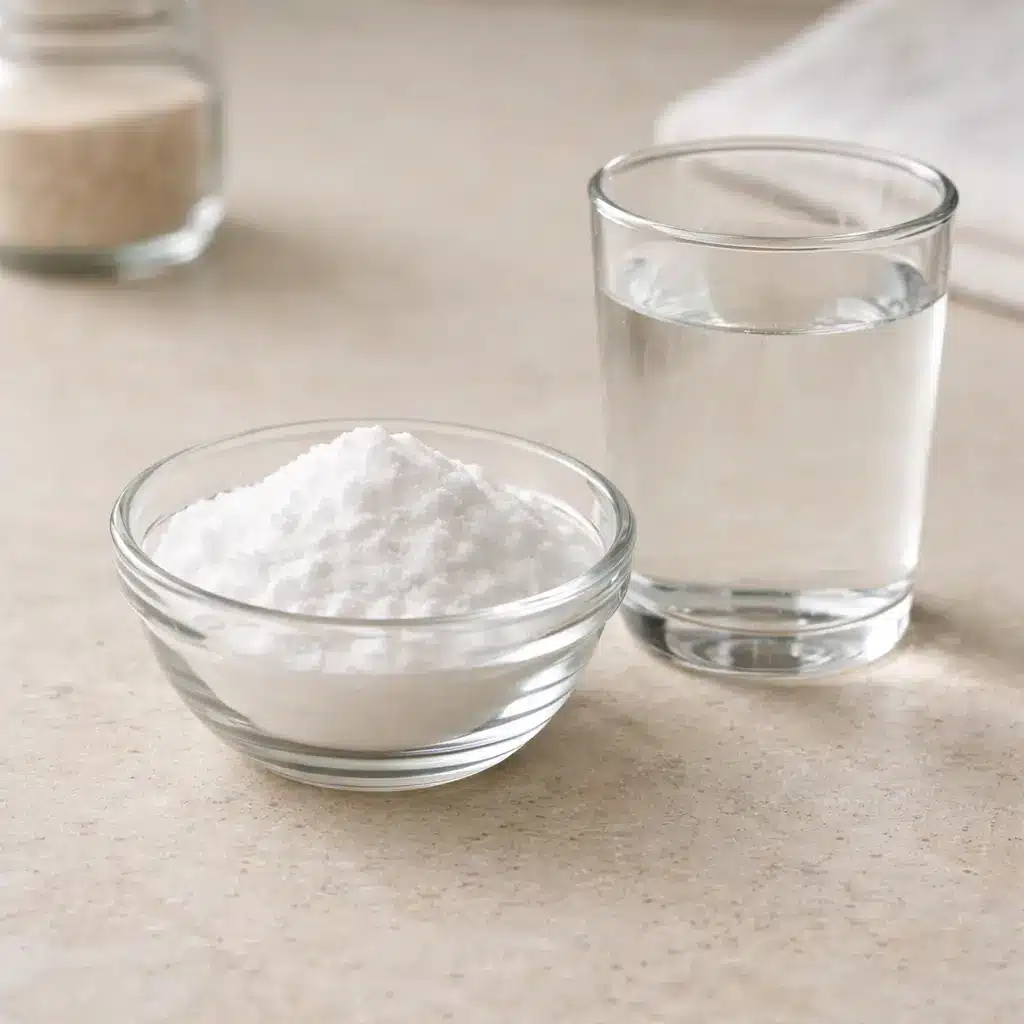 The baking soda recipe for men prepared with baking soda and water in a bowl