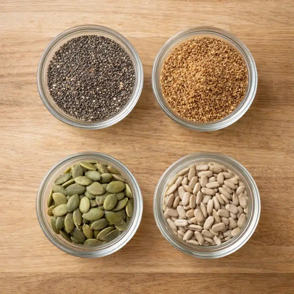 Ingredients used in a bariatric seed recipe including chia and flax seeds