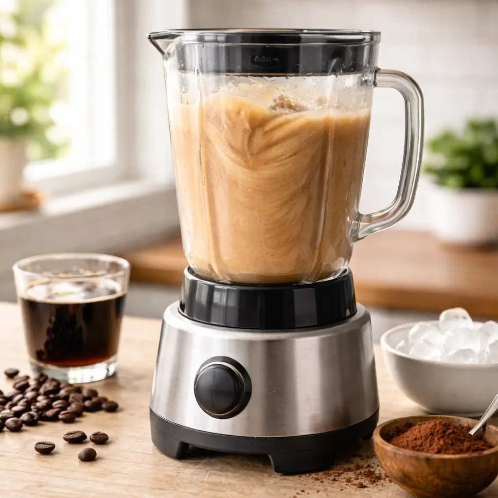 Blending a coffee Shakeology recipe in a kitchen blender