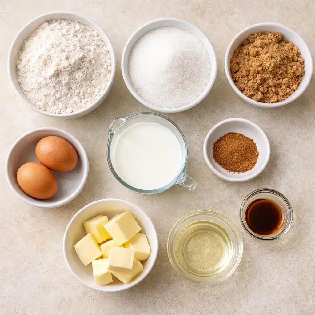 ingredients needed for lausd coffee cake recipe laid out on a kitchen counter