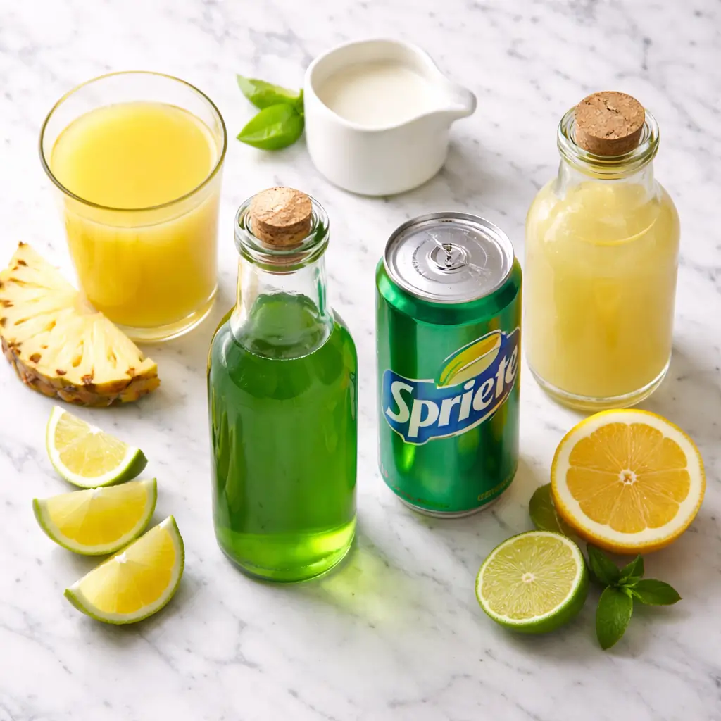 liquid maria juana drink ingredients laid out on a table