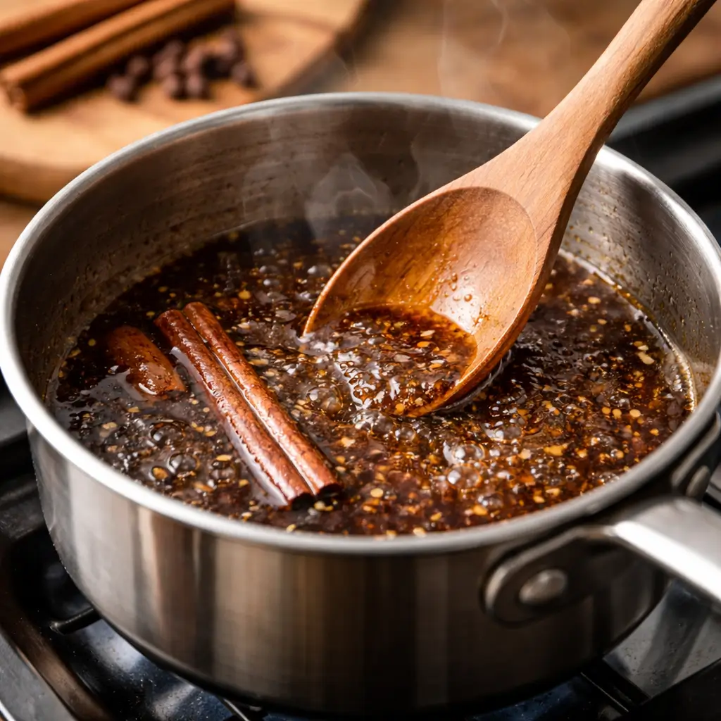 Making carrot cake syrup recipe for coffee on the stove