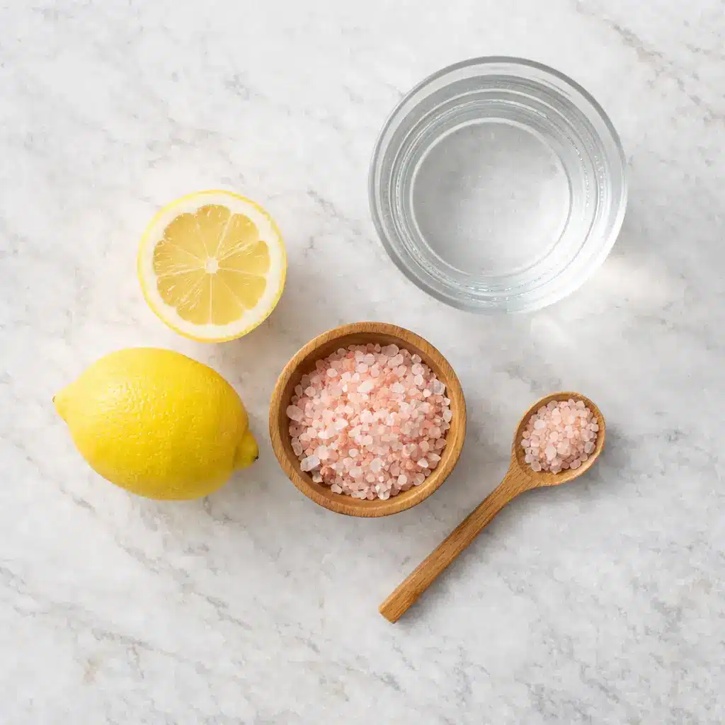 Ingredients for a homemade pink salt wellness drink