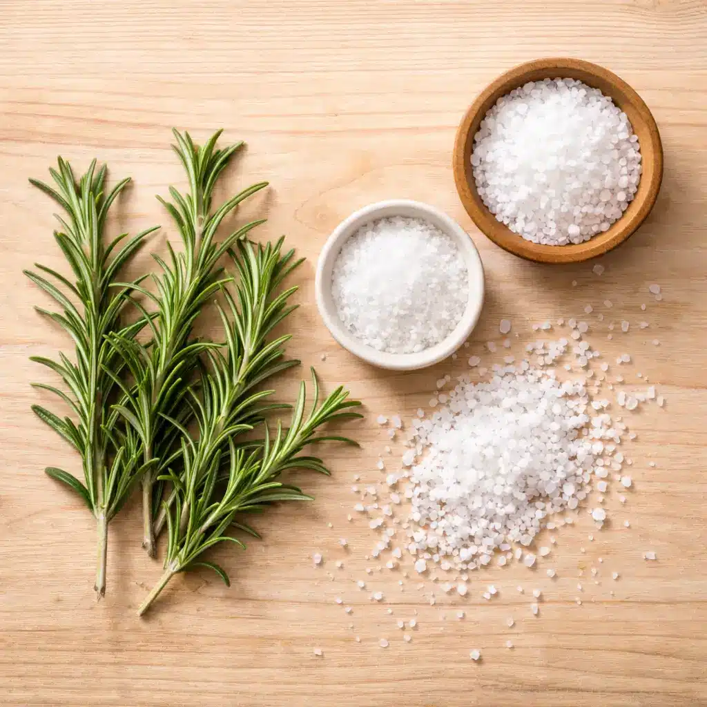 Ingredients needed for a rosemary salt recipe