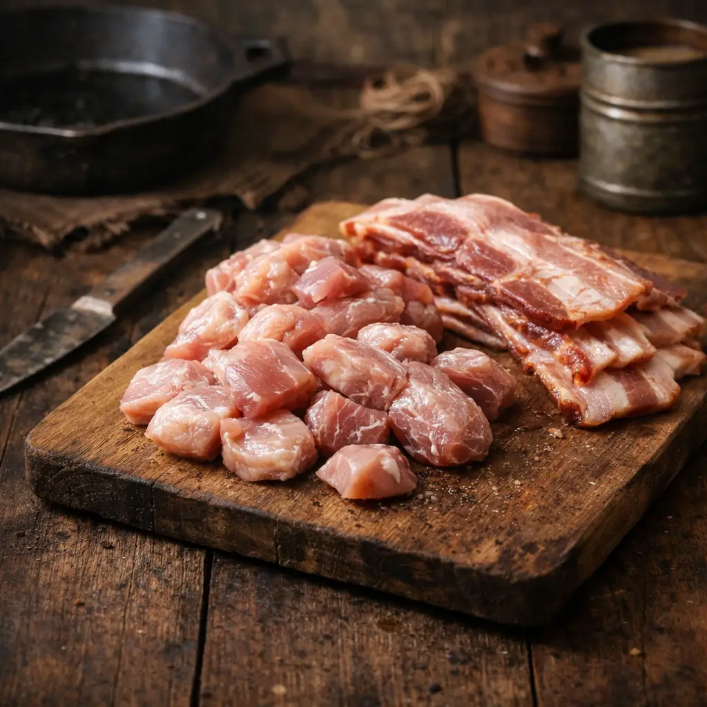 Alligator meat and bacon used in WW2 wrapped gator bites recipe