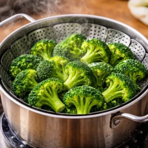 Place a steamer basket over boiling water and steam the broccoli for 7–9 minutes until bright green and tender.