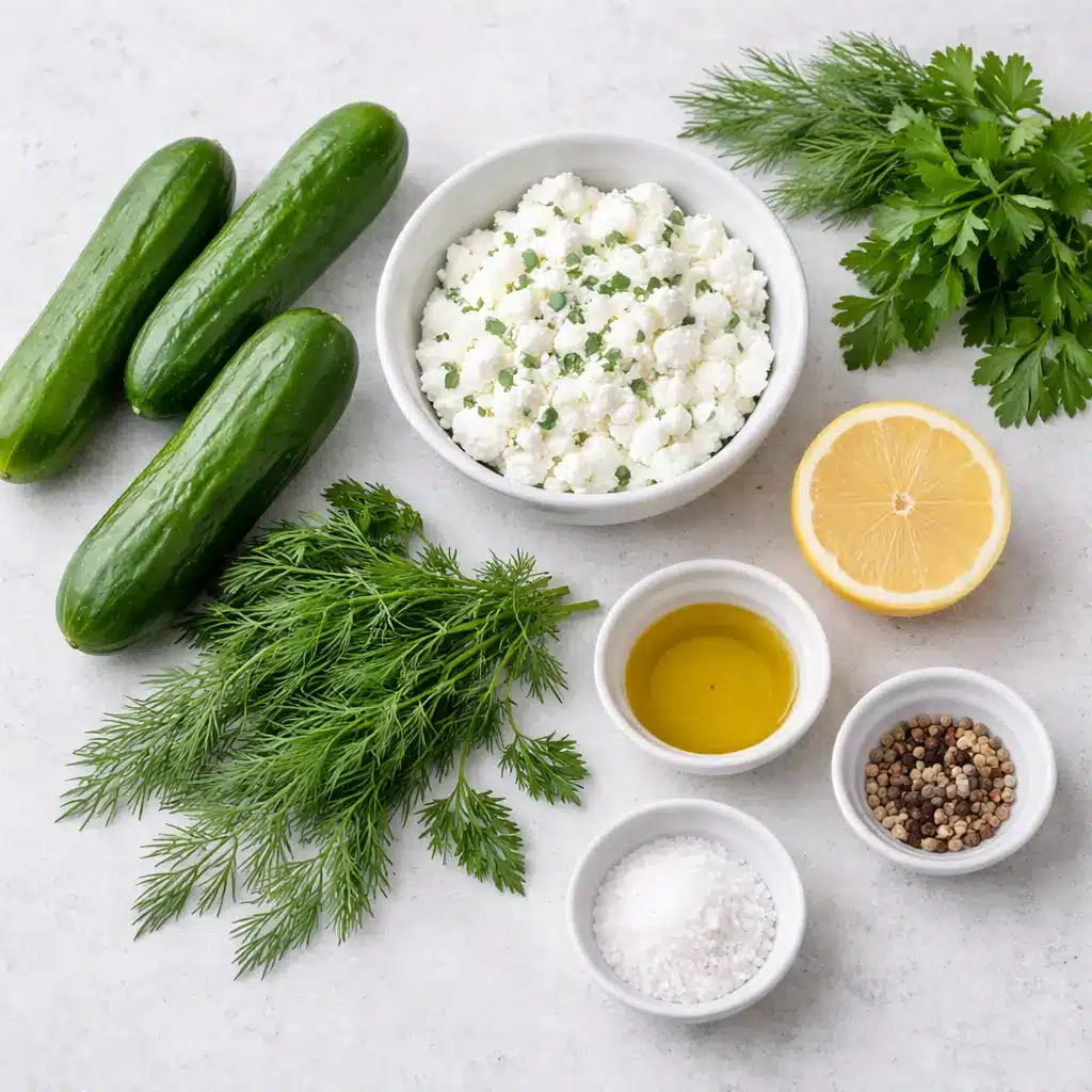 Ingredients for cucumber cottage cheese wraps including cucumber and cottage cheese