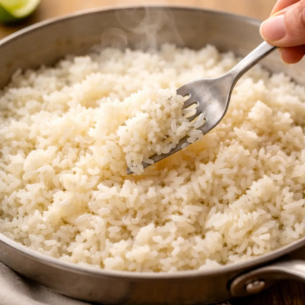 Fluffing rice for Moe’s seasoned rice recipe