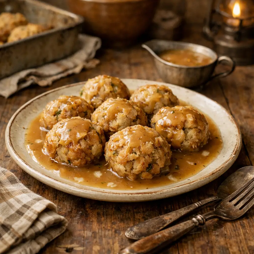 How to make bread stuffing balls using an authentic 1940s recipe