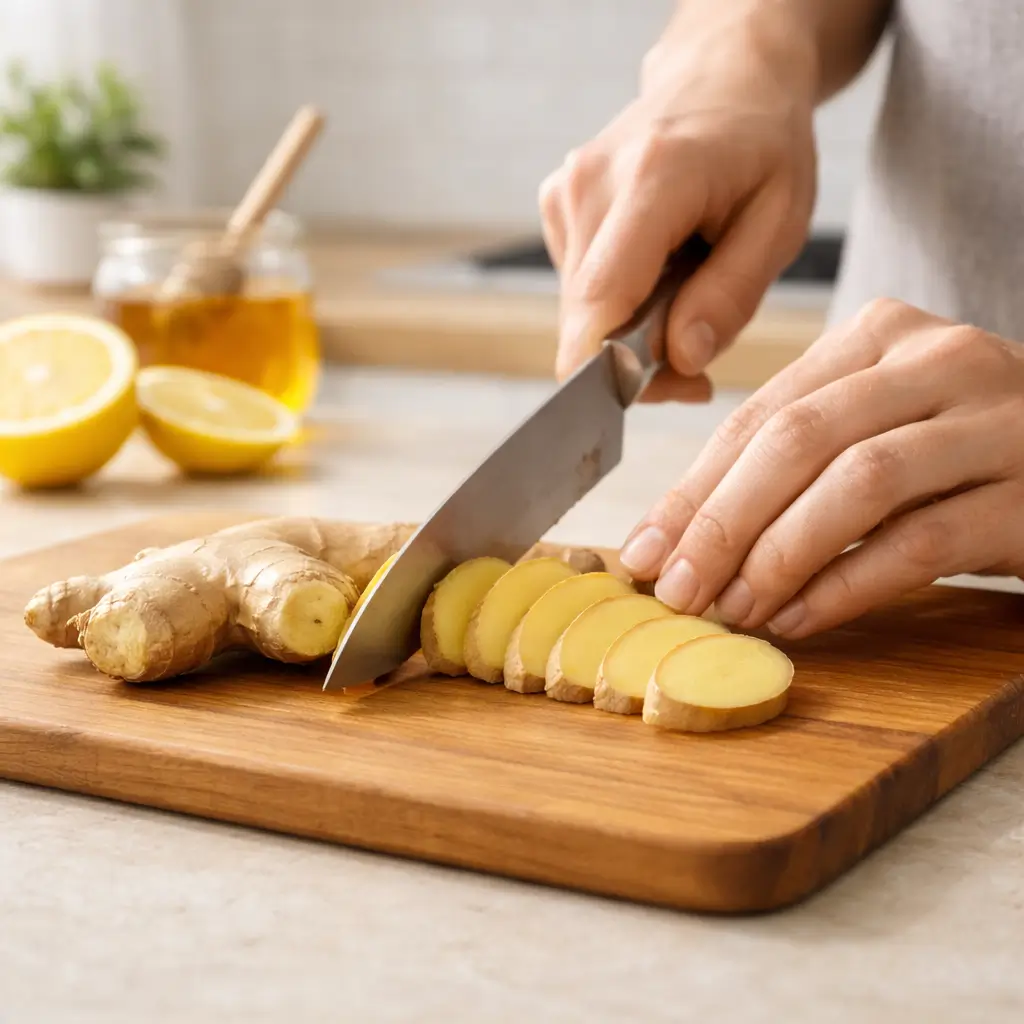 preparing fresh ginger for the ginger trick recipe
