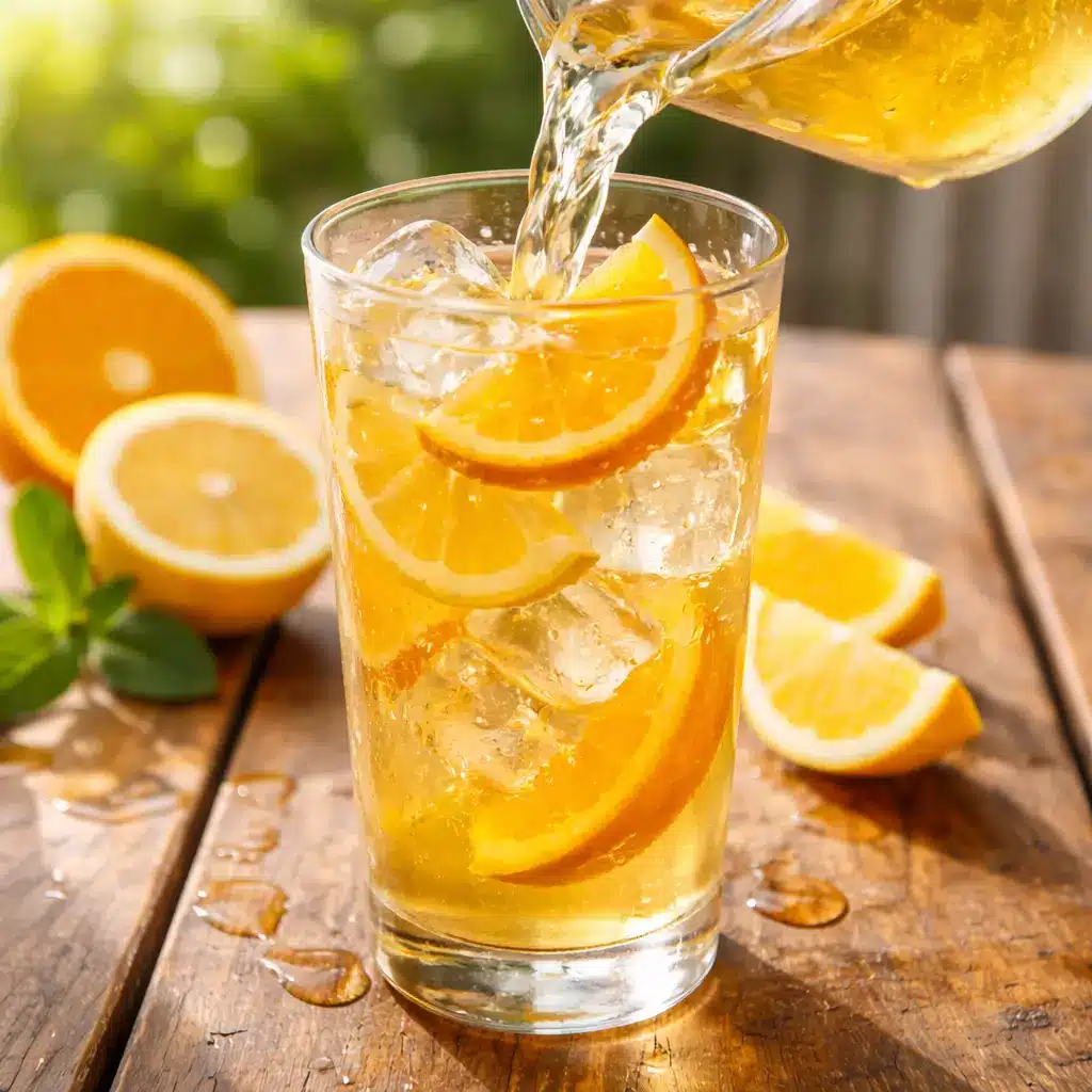 Pouring a Texas Roadhouse Porch Rocker drink over ice