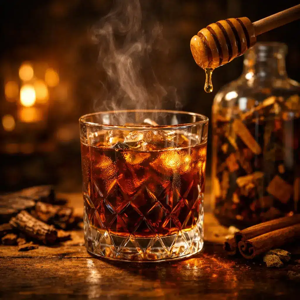 mamajuana cocktail recipe made with rum, honey, and herbal bark