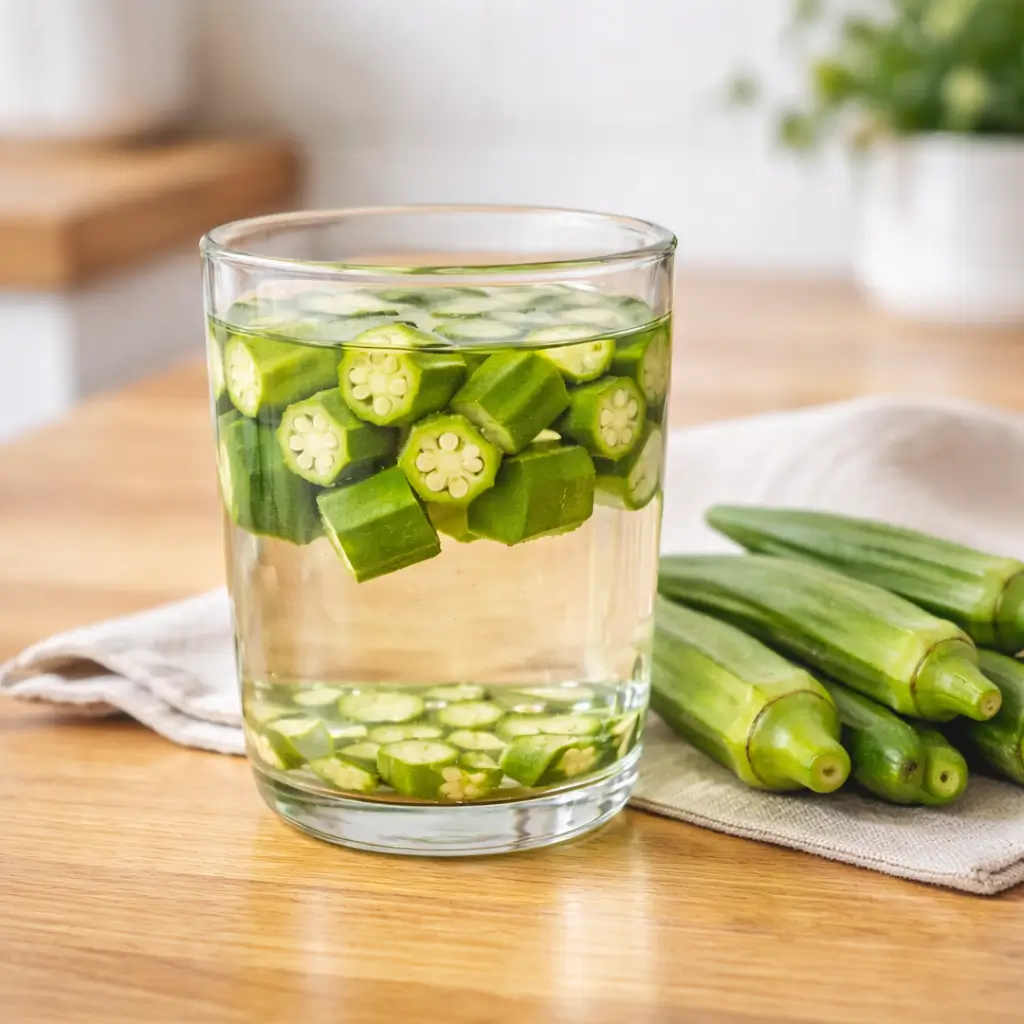 prepared okra water drink in a glass