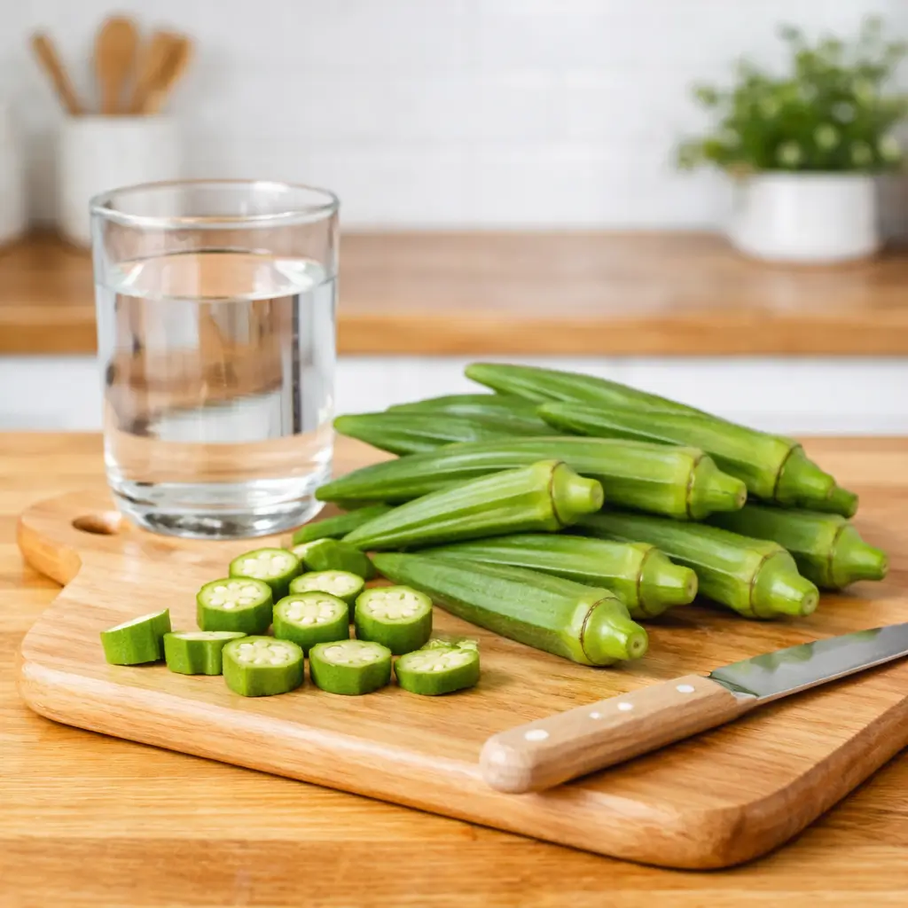 ingredients for okra water recipe with fresh okra