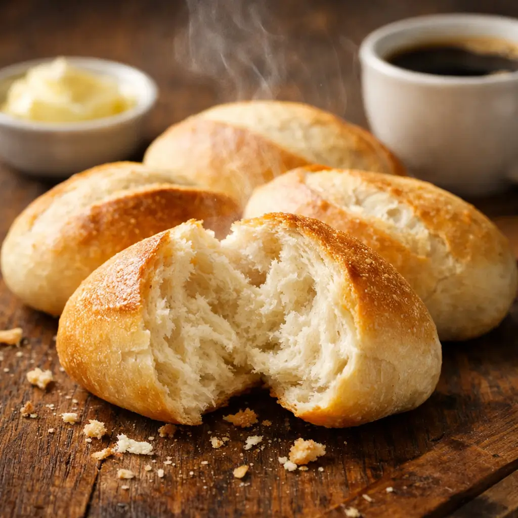 Freshly baked Peruvian pan francés bread with soft interior and golden crust