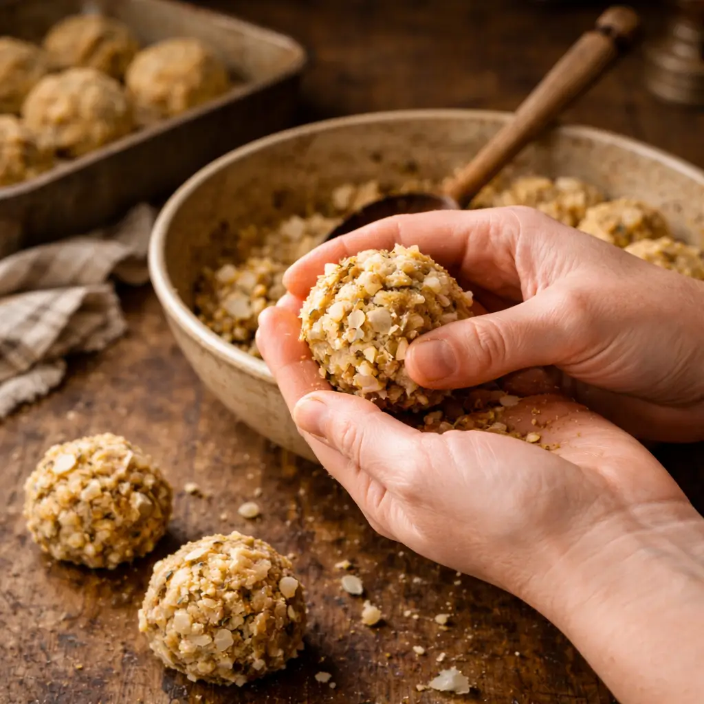 Shaping how to make bread stuffing balls 1940s recipe