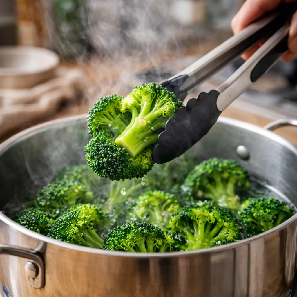 Steaming broccoli for Texas Roadhouse broccoli copycat recipe