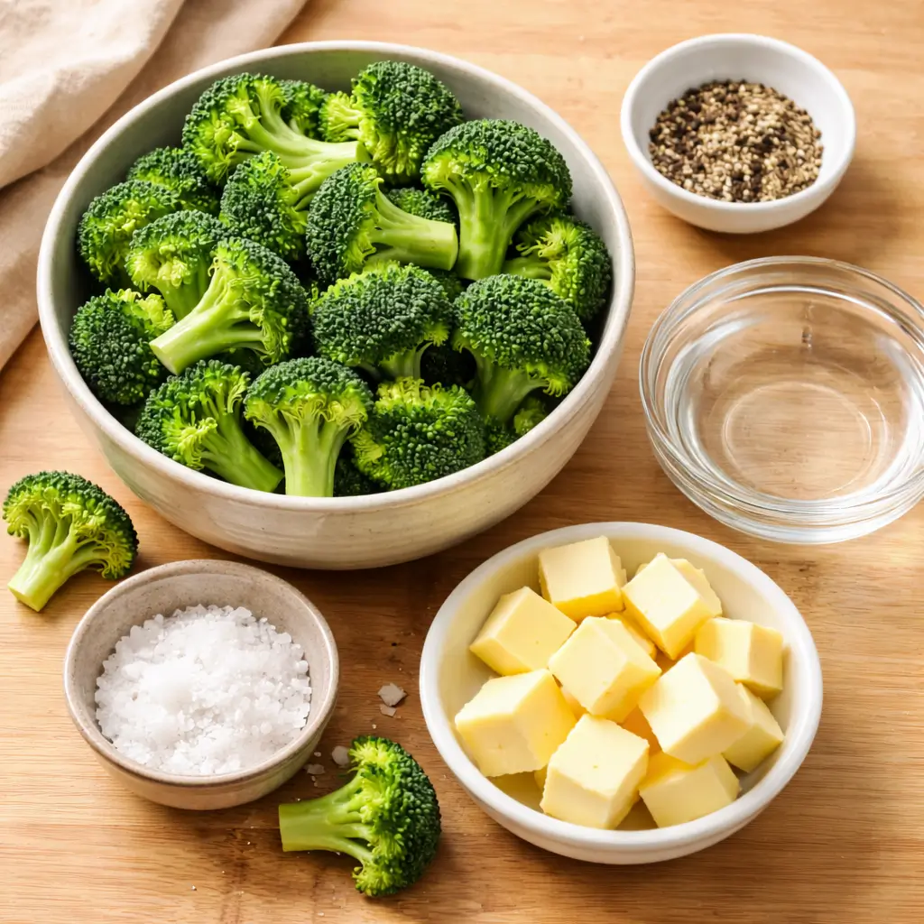 Ingredients needed for Texas Roadhouse broccoli recipe laid out on a table