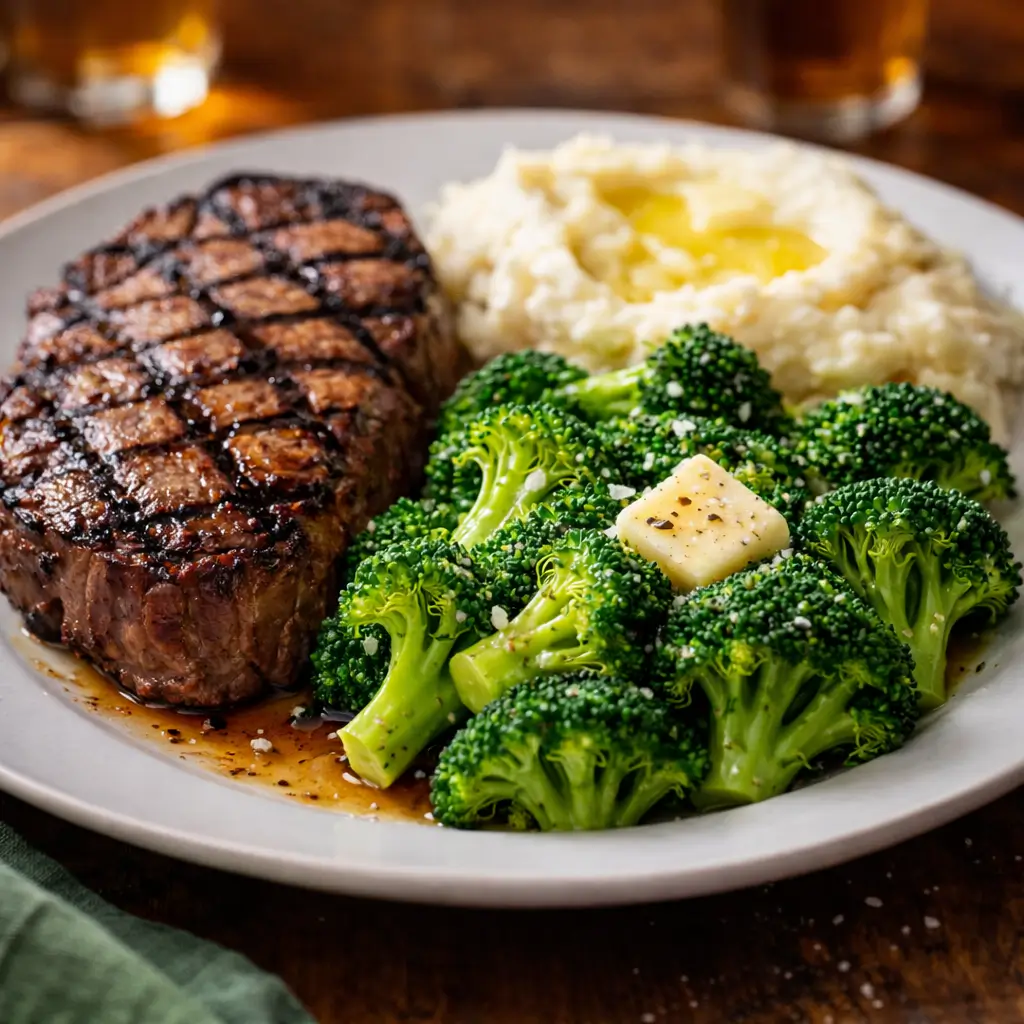 Texas Roadhouse broccoli served with steak and classic steakhouse sides