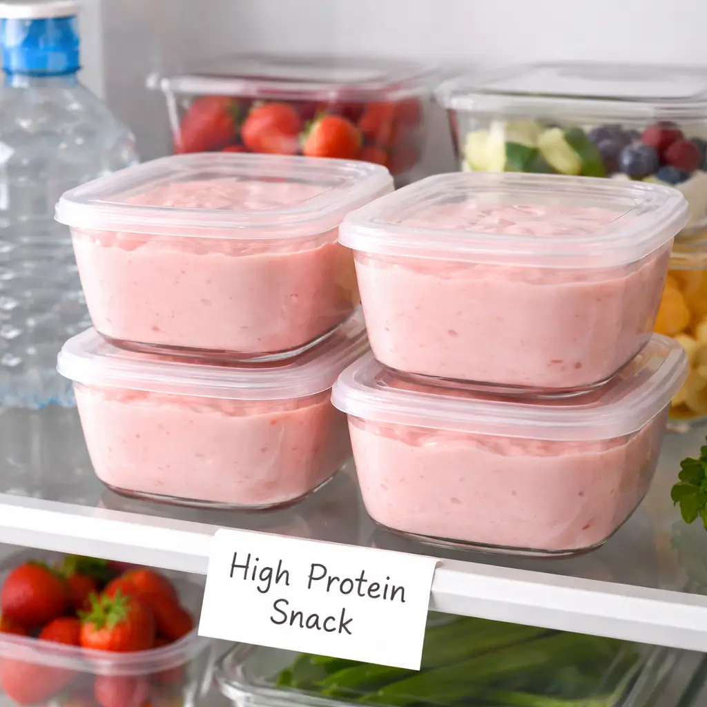 Bariatric jello fluff recipe portioned into meal prep containers